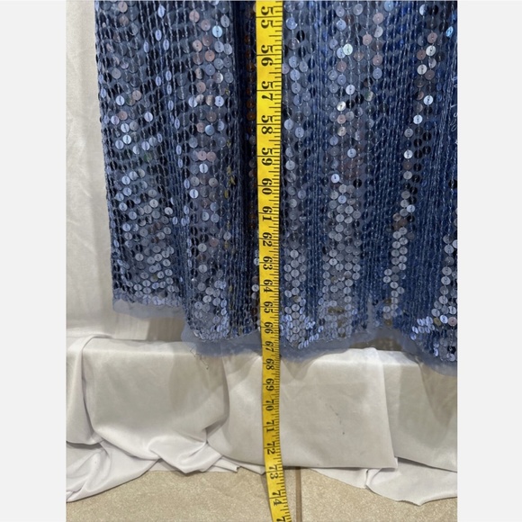NWT $598 Mac Duggal [ 18 ]‎ Sequined Butterfly Sleeve Wrap A-line Gown Blue - Picture 7 of 15